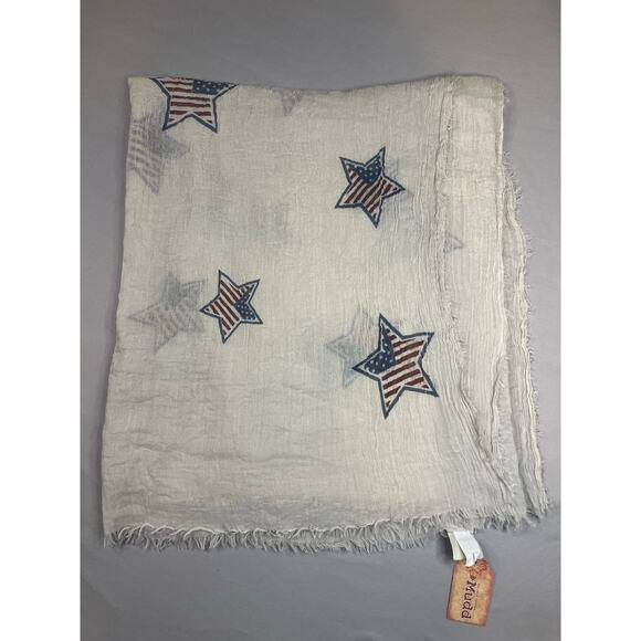 Mudd Scarf NWT American Flag Star Print Frayed Edges 29x49 - Picture 2 of 5